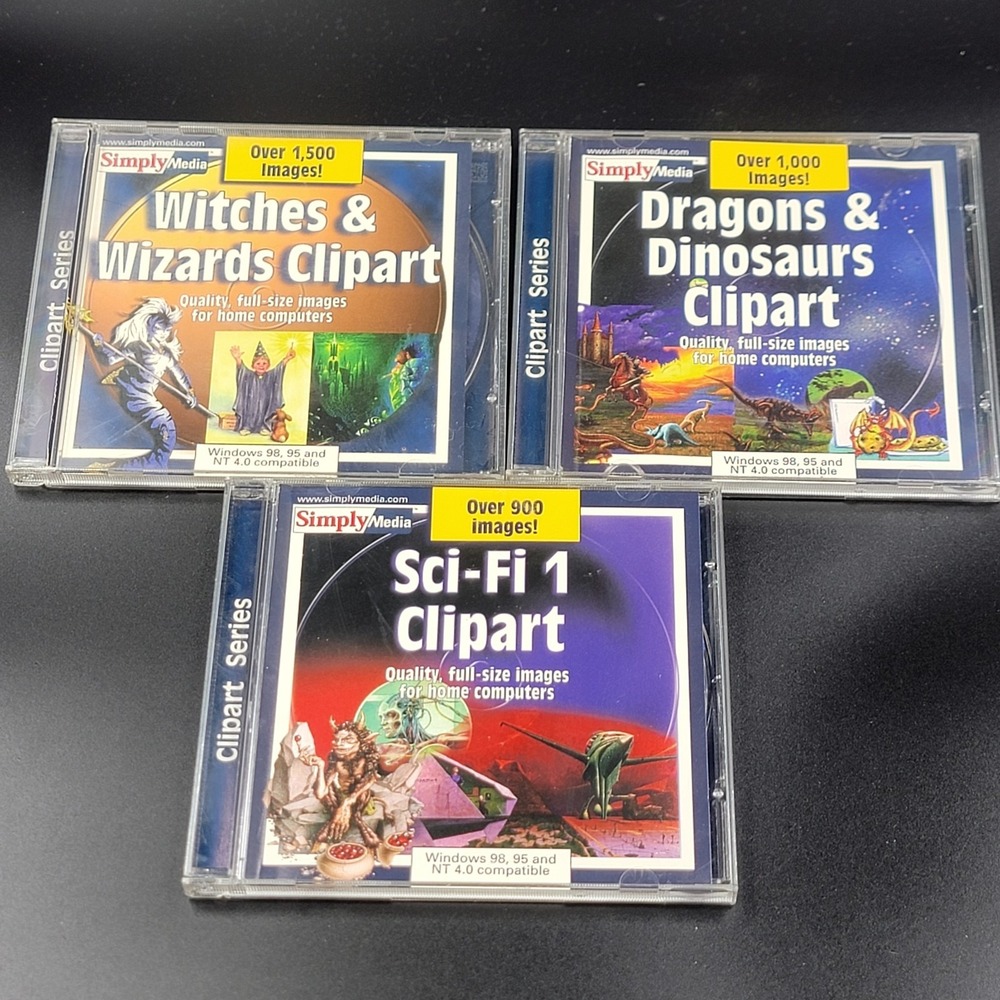 Simply Media Clipart Series 3pc Sci-Fi Witchs Dragons And Dinos Pc 95 Vintage